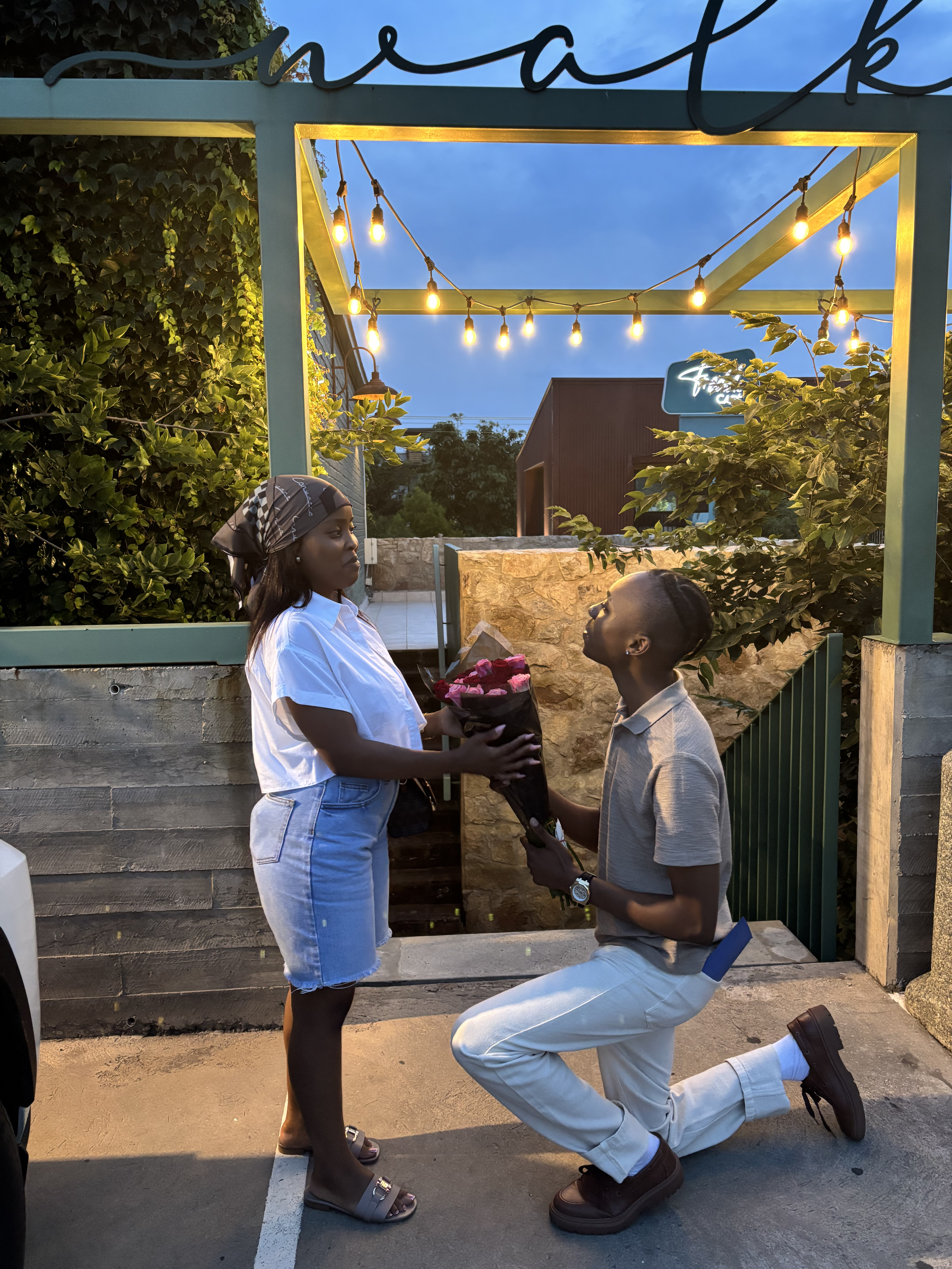 Golden-hour memory together outdoors