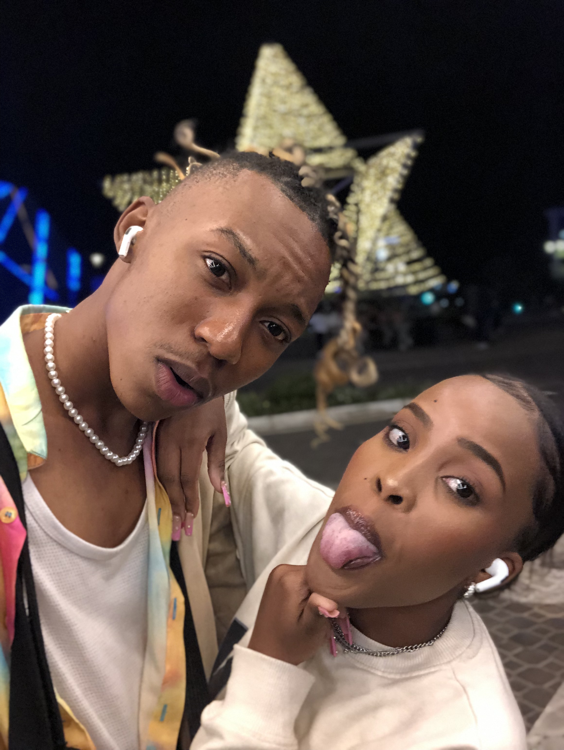 Night photo together being playful